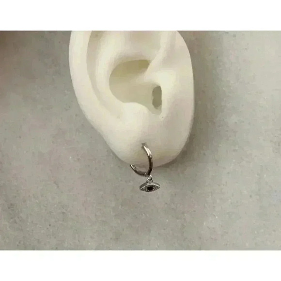 COPY - Sterling Silver Huggie Hoop Crystal Evil Eye Dangle Earrings Brand New - Picture 2 of 4